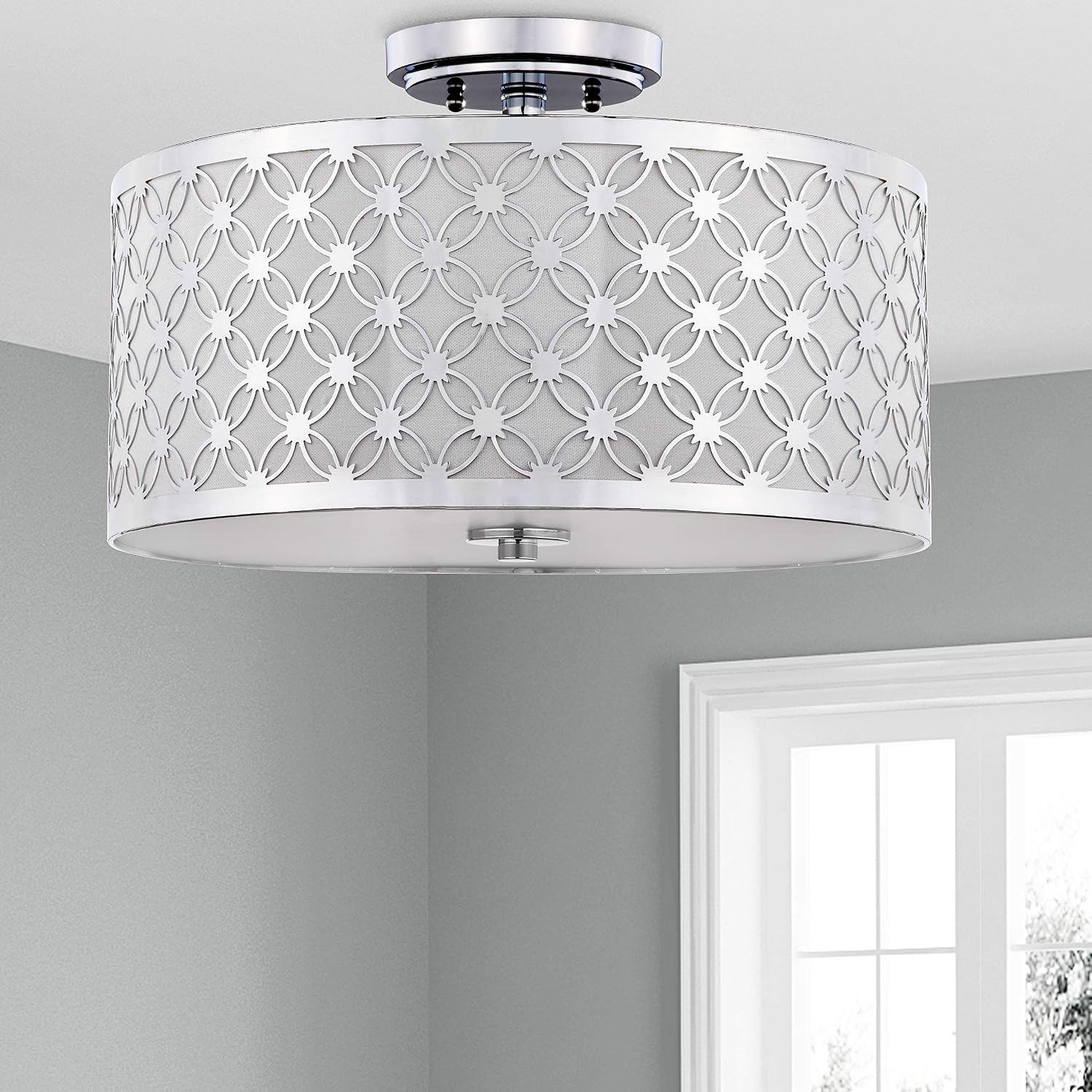 SAFAVIEH FLU4002C Collection Hutch 3 16" Chrome Mount Flush Light, 0