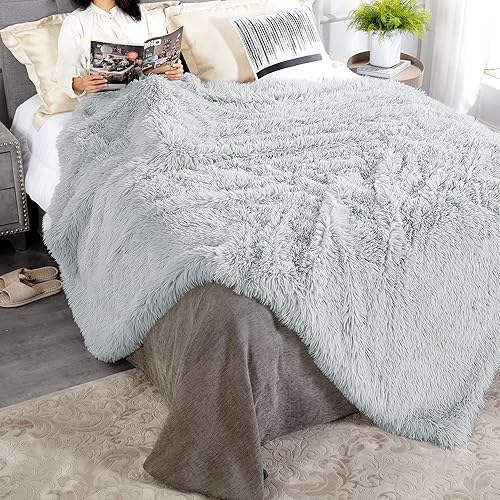 Miniatura 3 de Manta decorativa extragrande de piel sintética esponjosa, tamaño individual de 60 x 71 pulgadas, suave y lujosa, manta peluda y acogedora para cama,