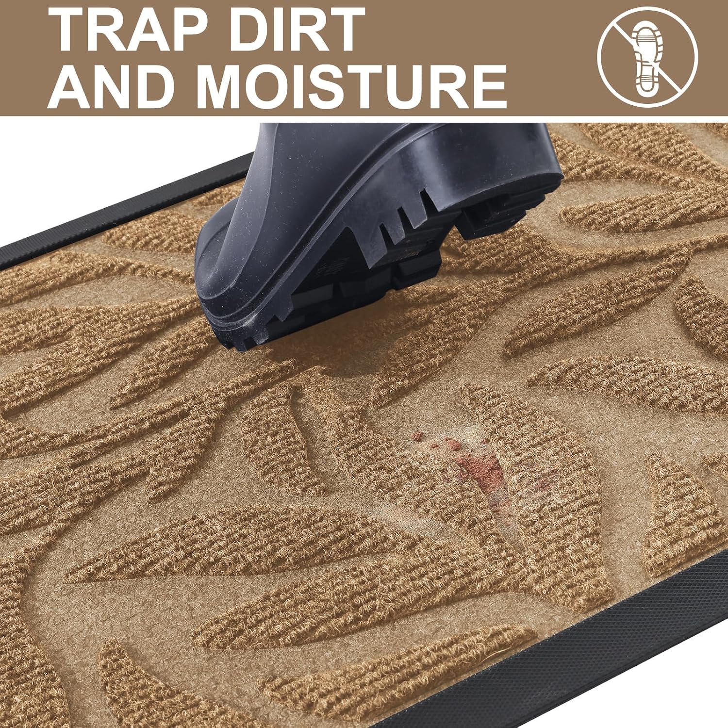Smiry Front Door Mat Indoor Outdoor Entrance, Heavy Duty Natural Rubber, Trap Dirt and Moisture, Non-Slip Doormats, Low Profile, Easy Clean Patio Porch Entryway Mat, 29.5x17, Coffee
