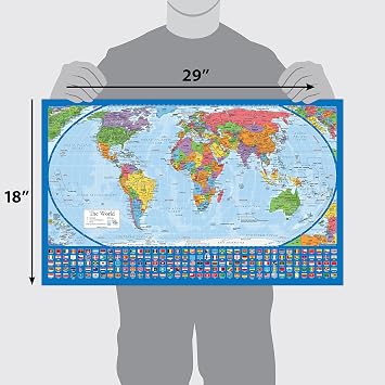 Equal Earth World Map Poster - map design shows continents at true relative size. (LAMINATED, 18 x 29)