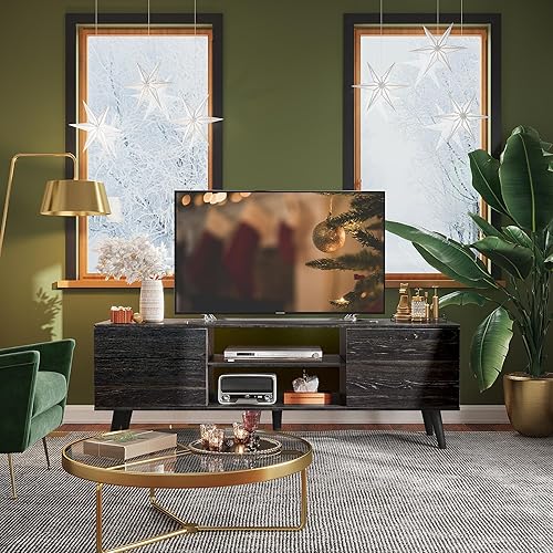 Miniatura 3 de WLIVE Soporte de TV para TV de 55 y 60 pulgadas, moderno centro de entretenimiento con armarios de almacenamiento, mesa consola de TV de mediados de