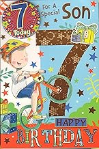 Son 7th Birthday Card - ' for A Special Son You are 7 Today" Badged Card. Free 20% Discount Voucher Included.