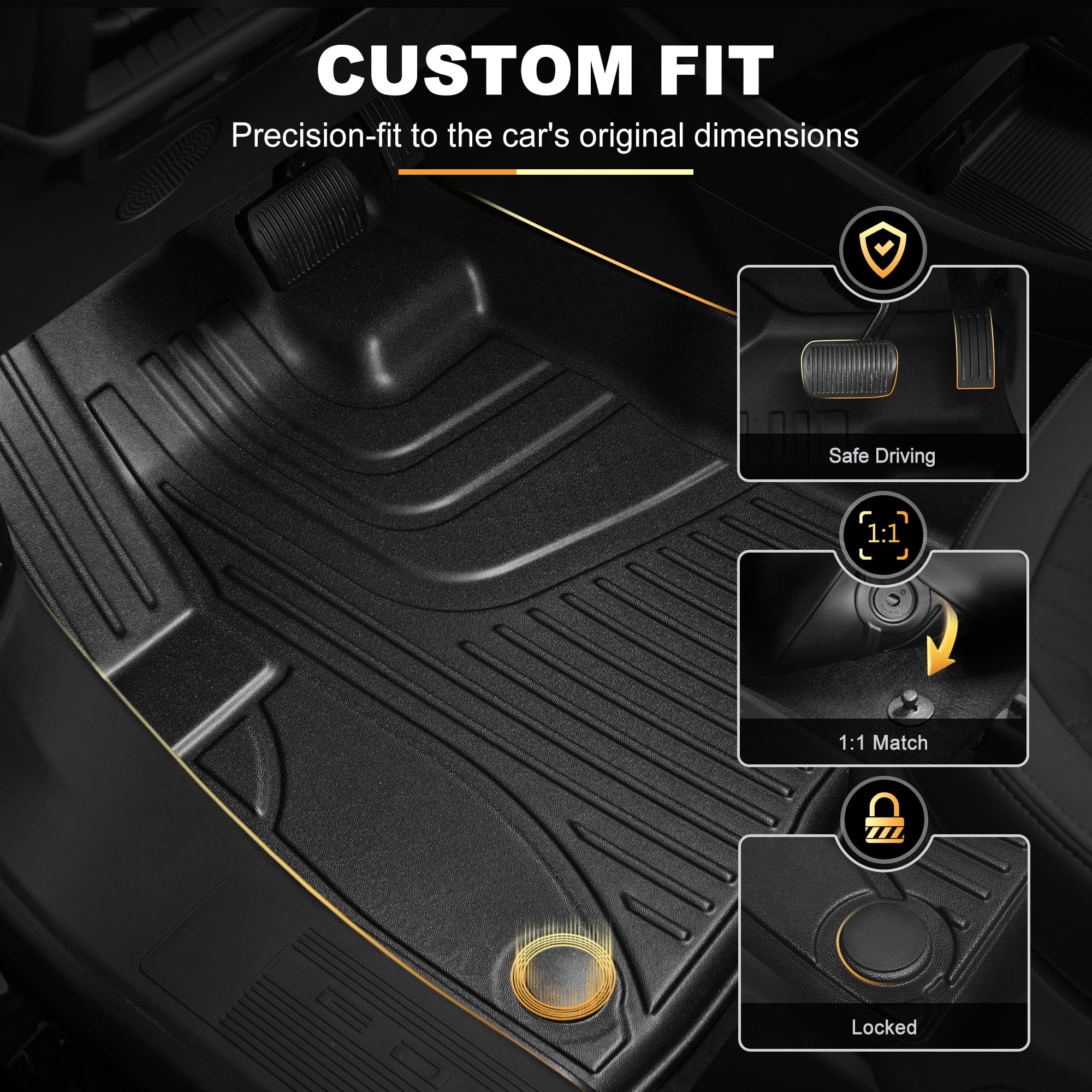 AOMSAZTO Dywaniki samochodowe do Ford Bronco Sport 2021 2022 2023, wytrzymałe maty podłogowe TPE na każdą pogodę, 1. i 2. rząd pełny zestaw gumowych wykładzin podłogowych, antypoślizgowe maty samochodowe, czarne