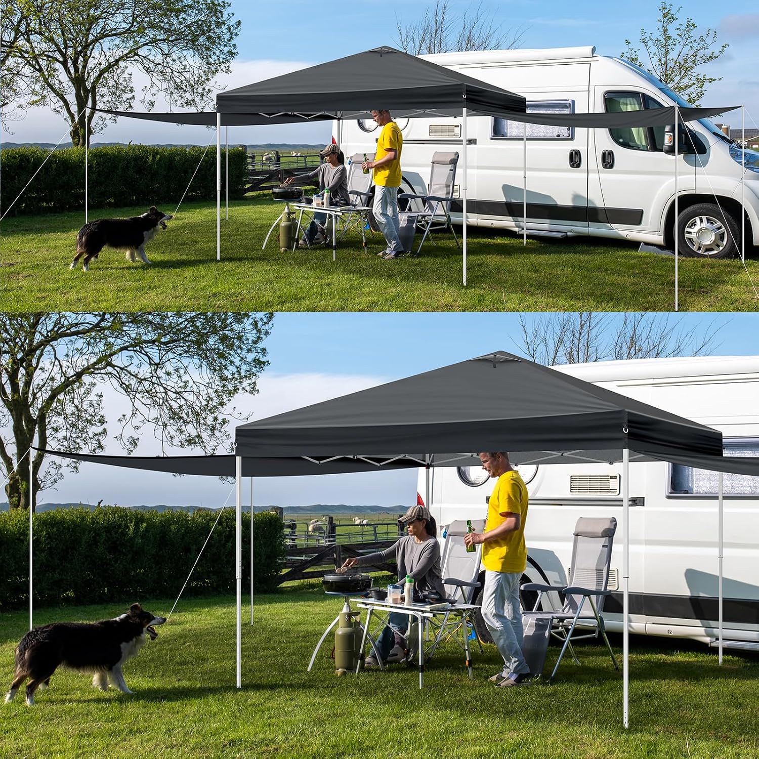 3m x 3m Ez Pop Up Canopy Tent with 2pcs SideWalls and 4pcs Camping Upright Poles, Outdoor Gazebo Portable Instant Canopy Tent for Commercial Events, Party, Backyard BBQ, Camping, Grey