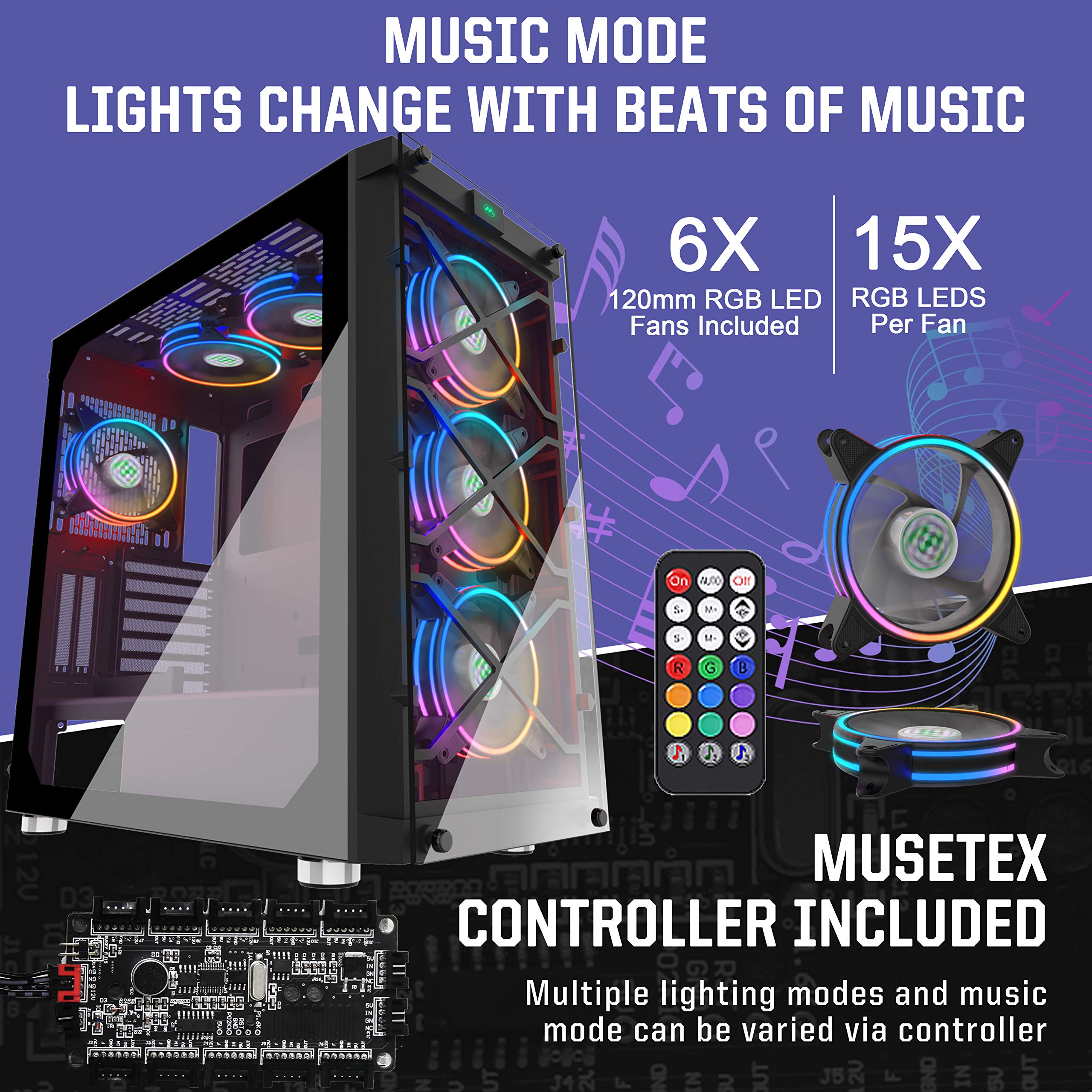 Snapklik.com : MUSETEX 6 PCS 120mm LED ARGB Fans Pre-Installed & 2 PCS ...