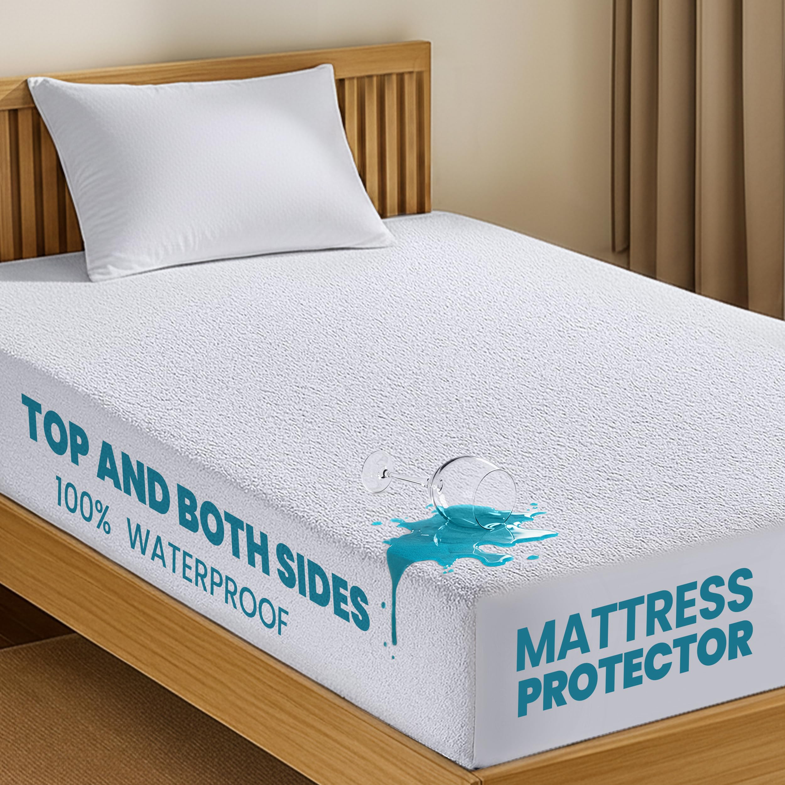 Utopia Bedding Dual Sided Mattress Protector with Waterproof Terry Top and Side Panels Twin Size, Soft and Breathable Mattress Cover, Fitted Style with Stretchable Elastic Pockets