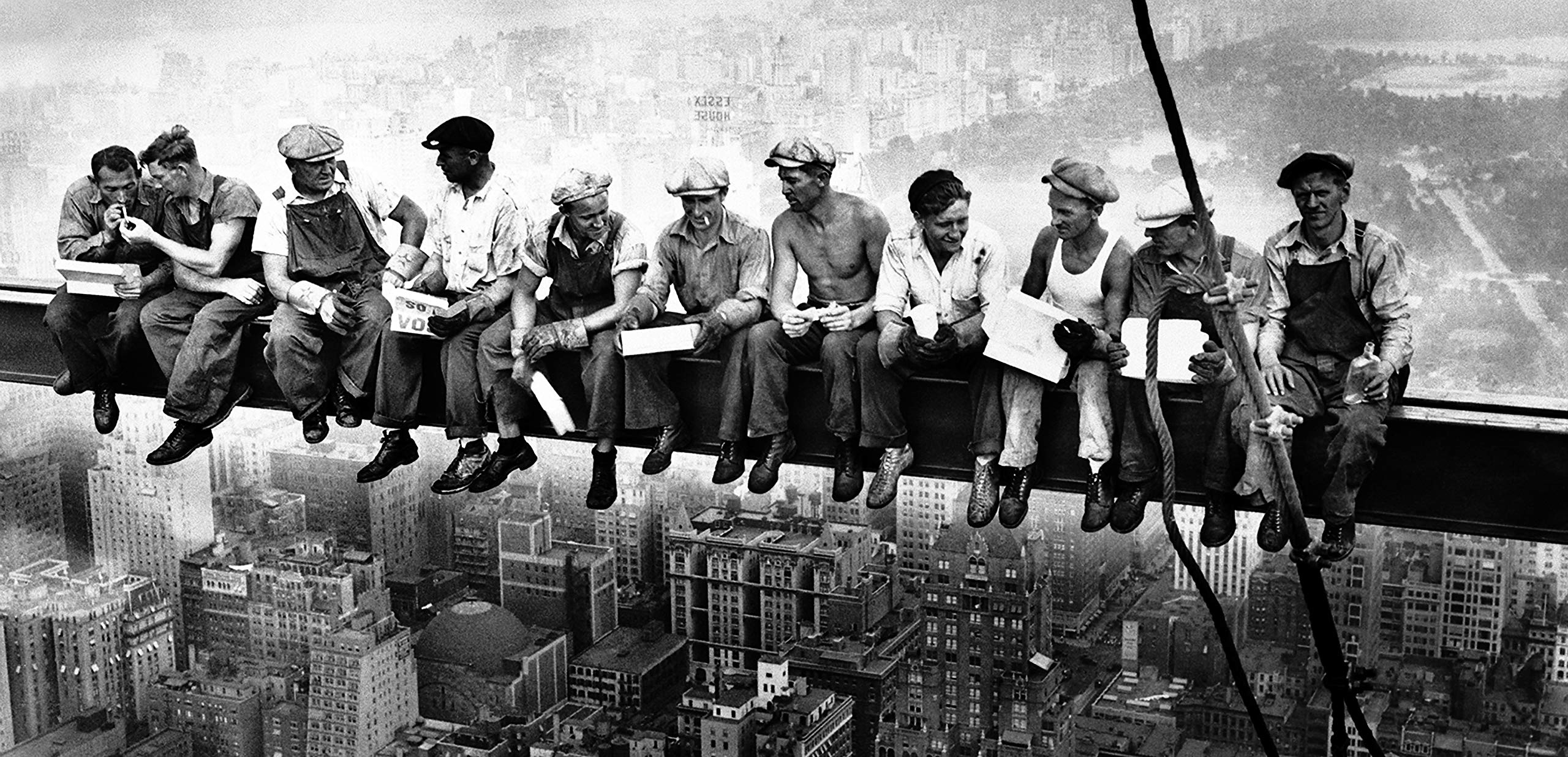 Studio 500 Canvas Wall Art - Lunch ATOP a Skyscraper, Ironworkers in Manhattan NYC Black & White; in High-Resolution Giclee Printing, CC: S1932; Ready to Hang; Various Sizes (58x28)