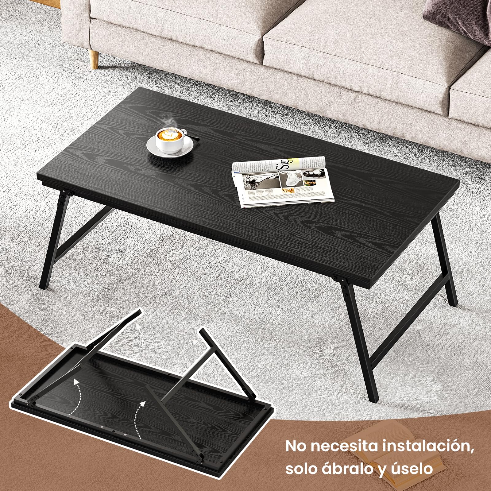 Salontafel Zwart - Lift-Top Koffietafel - Opbergruimte - Trendmix