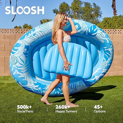 Miniatura 6 de Sloosh Flotador inflable para piscina, flotador ovalado de 70 x 50 pulgadas para adultos, flotadores de balsa para piscina, tumbona personal para
