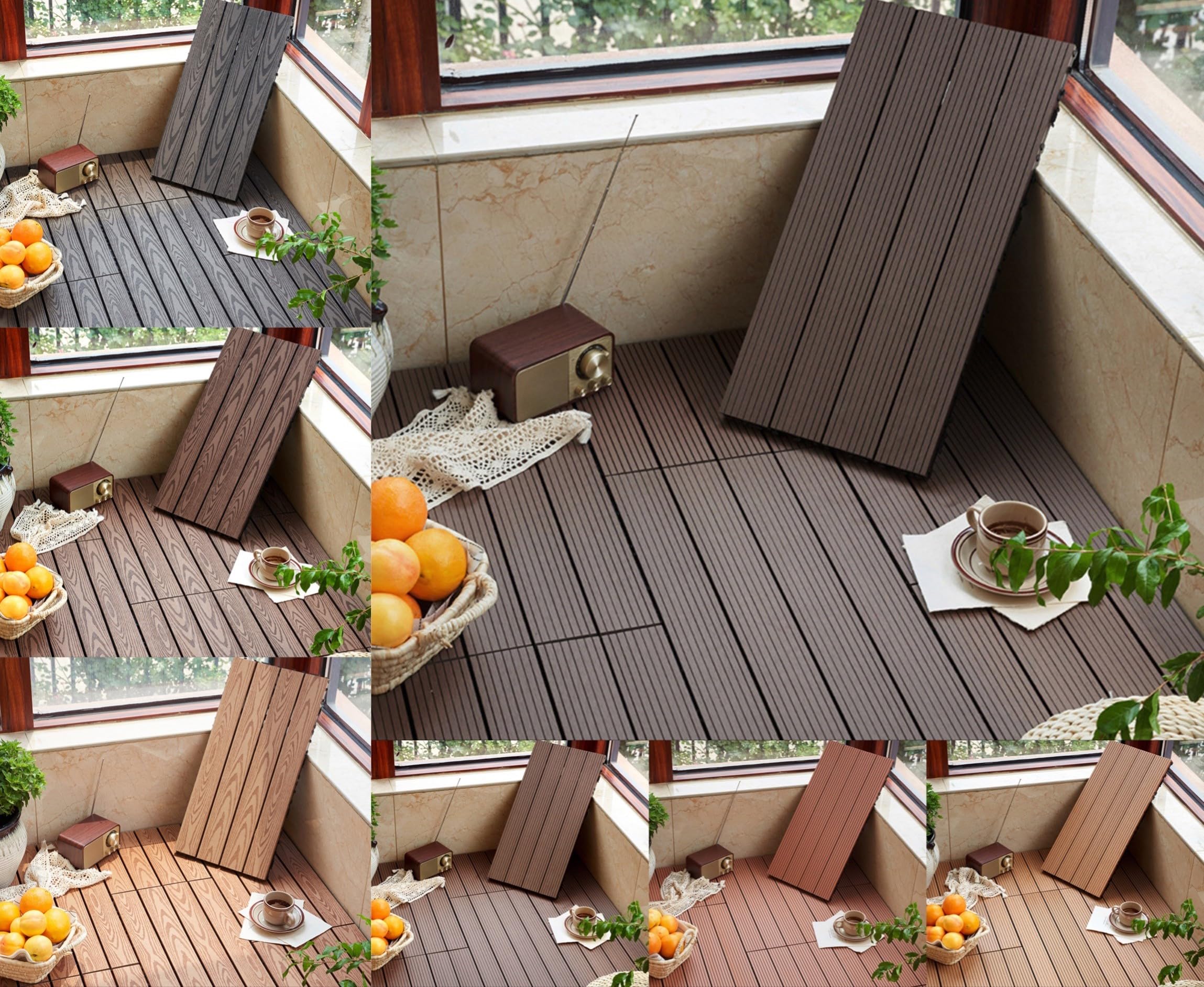RHP 12 baldosas de madera WPC de alta calidad para terraza, sistema de conexión, 30 x 60 cm, fácil de colocar, resistente al agua, resistente a la corrosión (25-18)