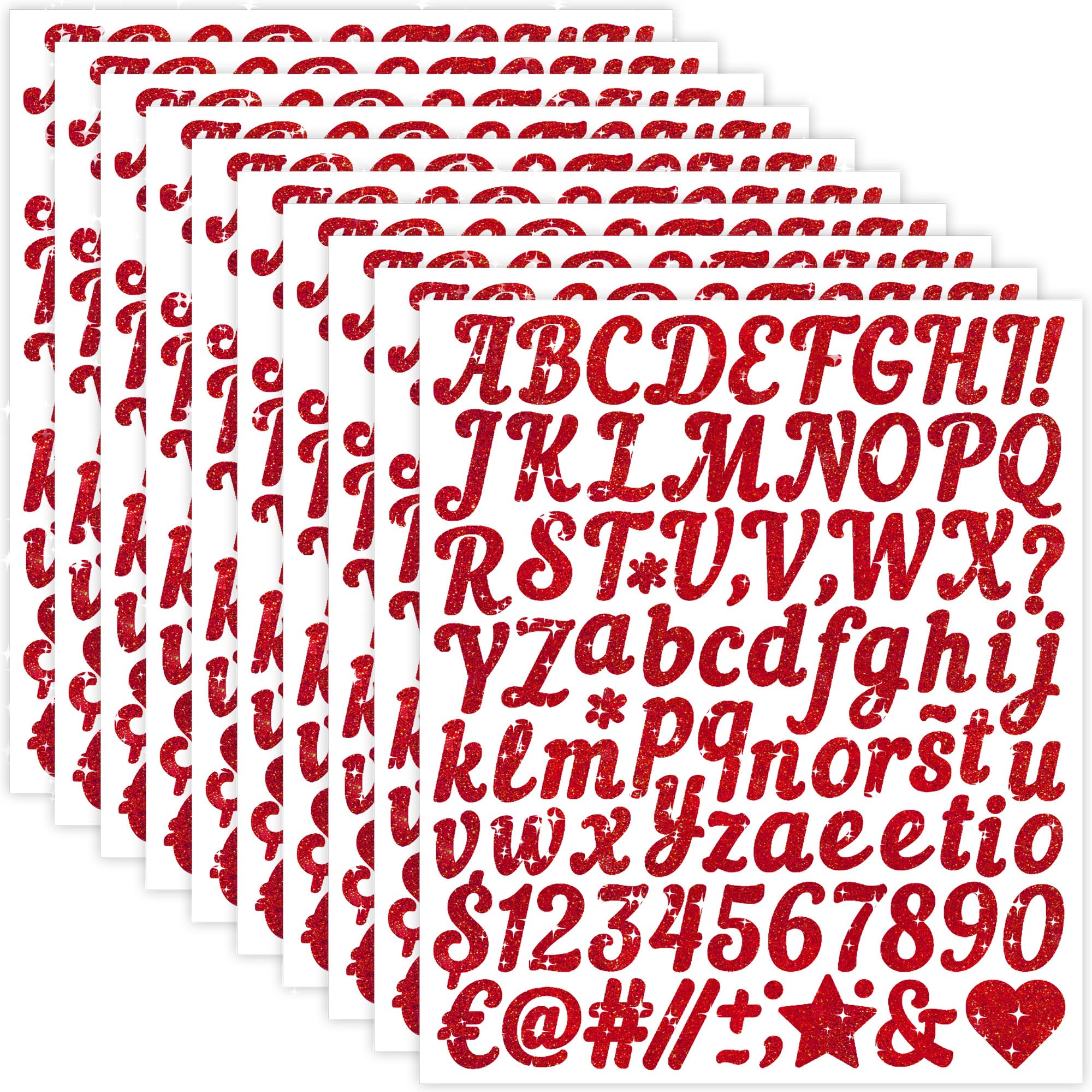880Pcs Letter Stickers Glitter Alphabet Stickers 0.5 Inch Self Adhesive Waterproof Vinyl Small Letters for Graduation Cap Water Bottles Mailbox Number Scrapbooking Journal Home Decor(Red,1 Inch)