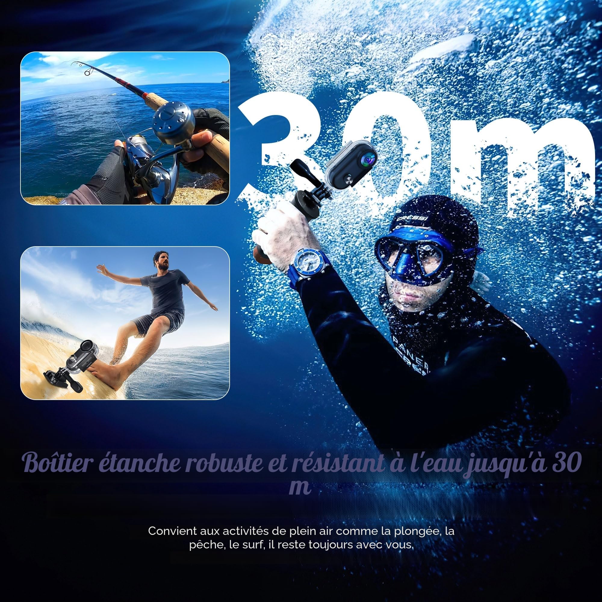 Nouvelle Version Mini Caméra Sport 1080P WiFi Camera de Poche pour Casque Camera Vlog Pieton Étanche jusqu'à 30M pour Les Passionnés d'Aventure Accessoires Multifonctions
