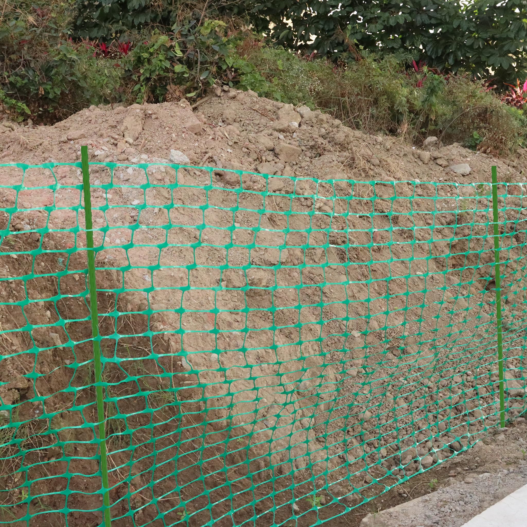 Red de seguridad verde de 80 m, polipropileno resistente a desgarros, para parcelas, jardines y obras, con 80 estacas y 250 bridas