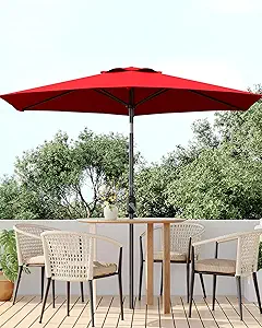 7.5FT Outdoor Patio Umbrella, Table Market Umbrella With Push Button Tilt and Crank, 6 Sturdy Ribs UV Protection Waterproof for Garden, Deck, Backyard, Pool (Red)