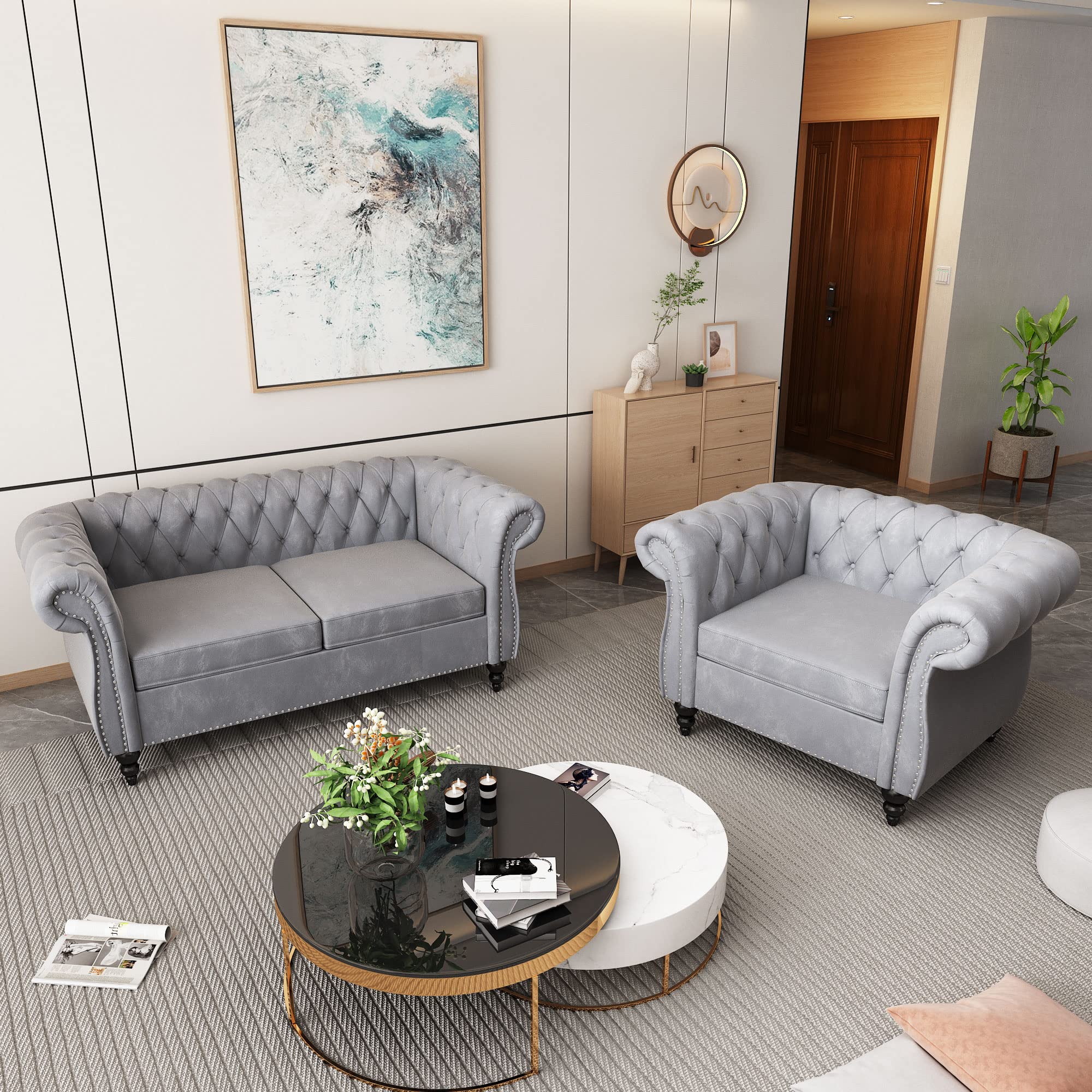 Amazon.com: AVZEAR Grey 2-Piece Velvet Sectional Sofa Set, Modern