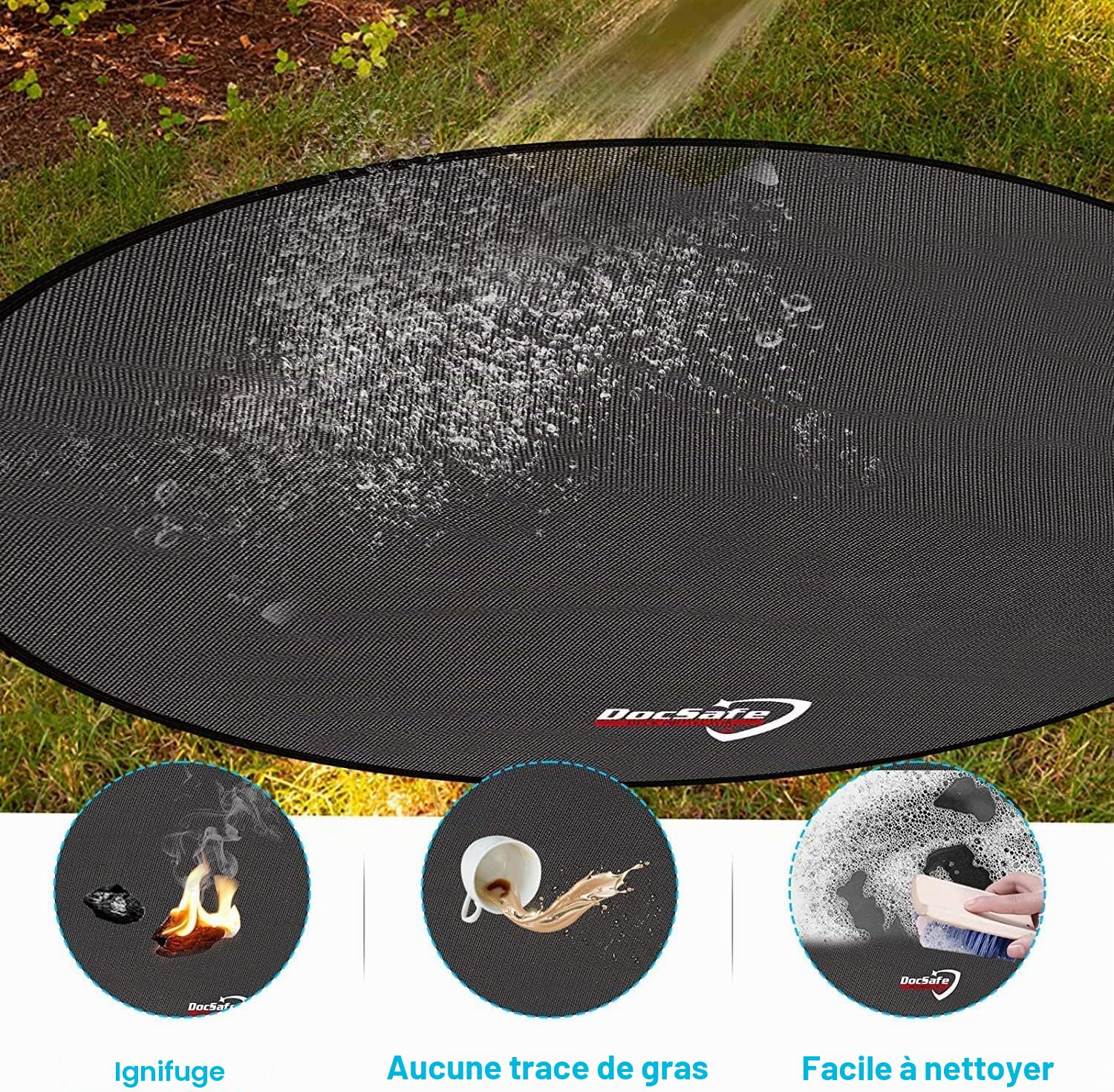 Tapis de protection rond résistant à la chaleur pour terrasse, jardin, sol, terrasse, pelouse, sol en bois, camping, pliable et résistant à l'eau 152 cm
