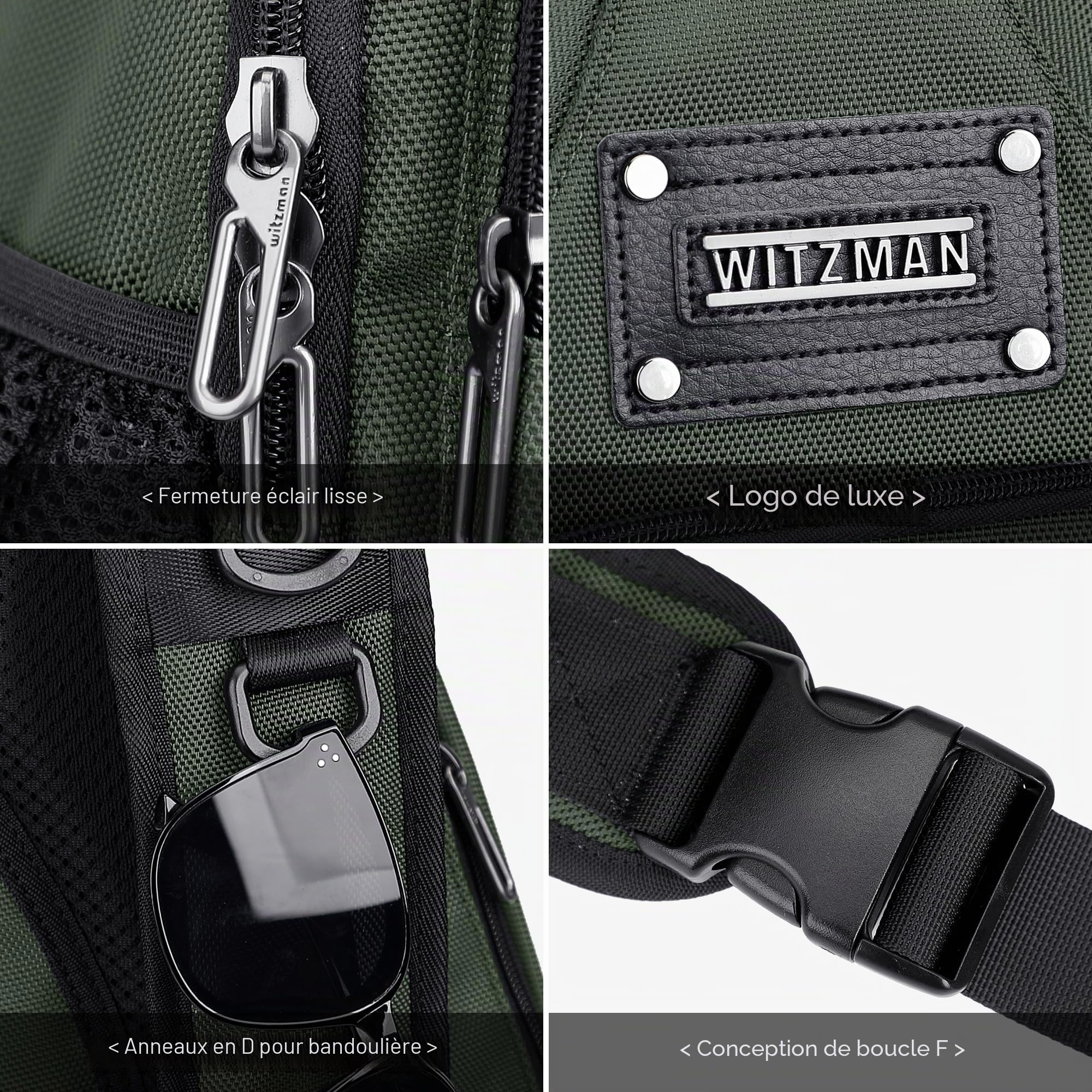 WITZMAN Sac Bandoulière Homme, Sac Poitrine Décontracté Port Charge USB