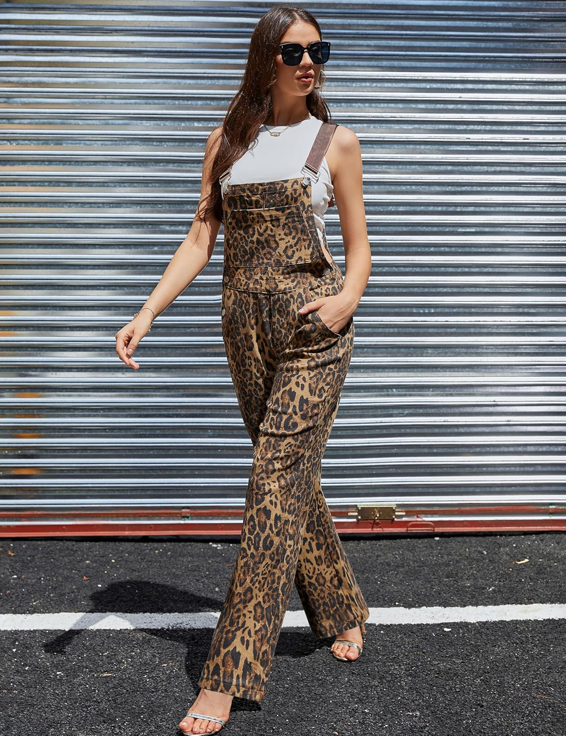 Leopard Print Overalls for Women Loose Fit Bib Coveralls Fashion Animal Jumpsuits Straight Leg Pants - Image 3