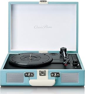 Classic Phono by Lenco TT-110 - Tocadiscos (33, 45 y 78 RPM, Bluetooth, transmisión por Correa, 2 Altavoces, Entrada Auxiliar, Salida RCA, 3,5 mm), Color Azul y Blanco