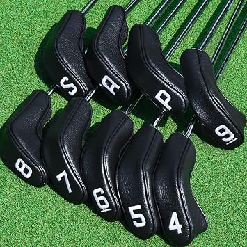 Golf Hybrid Iron Head Covers Right&left handed clubs Headcovers 9Pcs 4-9,P,A,S Long Neck fit for Cleveland Launcher Set,Cobra T-Rail,Wilson Lauch Pad Black/White PU Leather