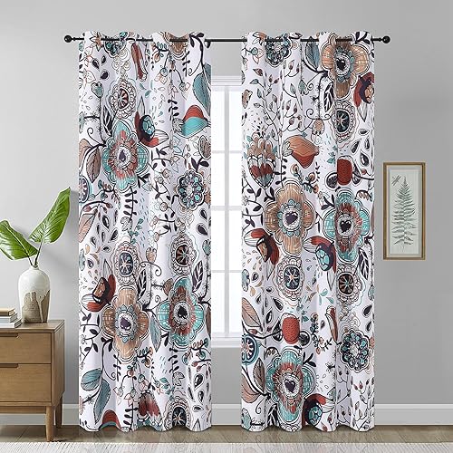 Miniatura 51 de Estelar Textiler Cortinas bohemias para oscurecer la habitación con hojas de arce de 84 pulgadas de largo, juego de 2 paneles para sala de estar,