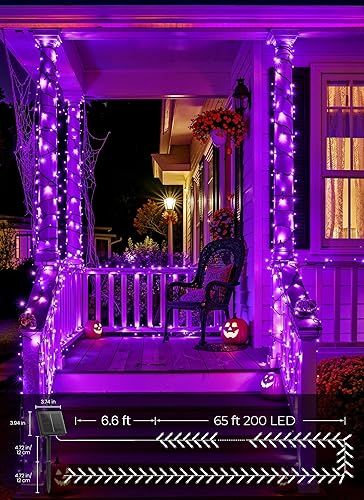Miniatura 4 de Brightown - Paquete de 2 guirnaldas solares de Halloween para exterior, 144 pies, 400 LED impermeables con 8 modos y encendido/apagado automático