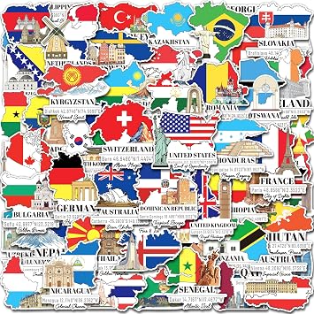 200PCS Country Flag Stickers, Waterproof World Flags Stickers for Laptop Luggage Water Bottle Suitcase Classroom, Vinyl Travel Decals for Kids Adults Teachers Students