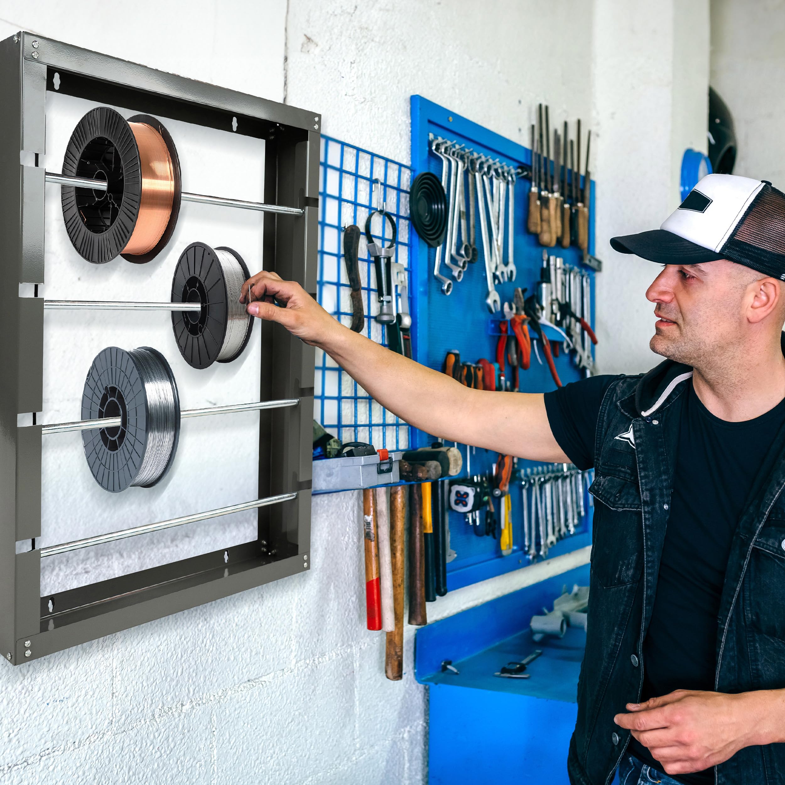 Porte-bobines de fil électrique avec roue, rangement de câblage automobile, distributeur de fil/câble robuste à 6 tiges pour une utilisation électrique, industrielle et commerciale, capacité de 136,1
