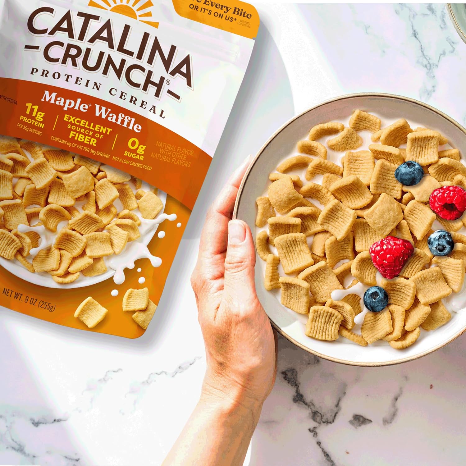 Catalina Crunch Protein Cereal - Sugar Free Breakfast Cereal with 11g of Protein - Gluten Free - Maple Waffle - 9 oz. Bag (Pack of 4) (Packaging May Vary)