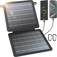 BLAVOR Carregador solar portátil de 10 W (5V/2A máx.), painel solar impermeável IP65 dobrável com saída USB inteligente dupla compatível com iPhone Xs/X/8/7, iPad, Samsung, para caminhadas ao ar livre, acampamento, mochila