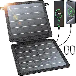 BLAVOR Carregador solar portátil de 10 W (5V/2A máx.), painel solar impermeável IP65 dobrável com saída USB inteligente dupla compatível com iPhone Xs/X/8/7, iPad, Samsung, para caminhadas ao ar livre, acampamento, mochila