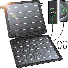 BLAVOR Carregador solar portátil de 10 W (5V/2A máx.), painel solar impermeável IP65 dobrável com saída USB inteligente dupla compatível com iPhone Xs/X/8/7, iPad, Samsung, para caminhadas ao ar livre, acampamento, mochila