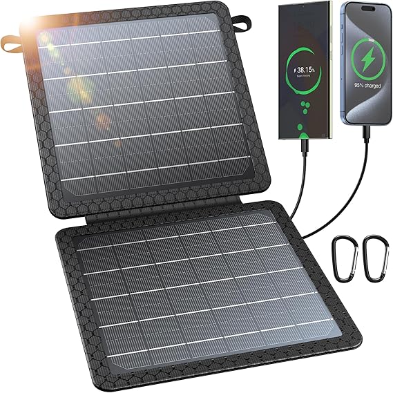BLAVOR 10W Portable Solar Charger(5V/2A Max), Small Foldable Solar Panel with USB-C USB-A