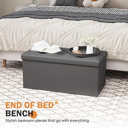 Miniatura 6 de Youdesure Otomana plegable con espacio de almacenamiento de 80 litros, de 30 pulgadas, que soporta hasta 350 libras con reposapiés acolchado, para