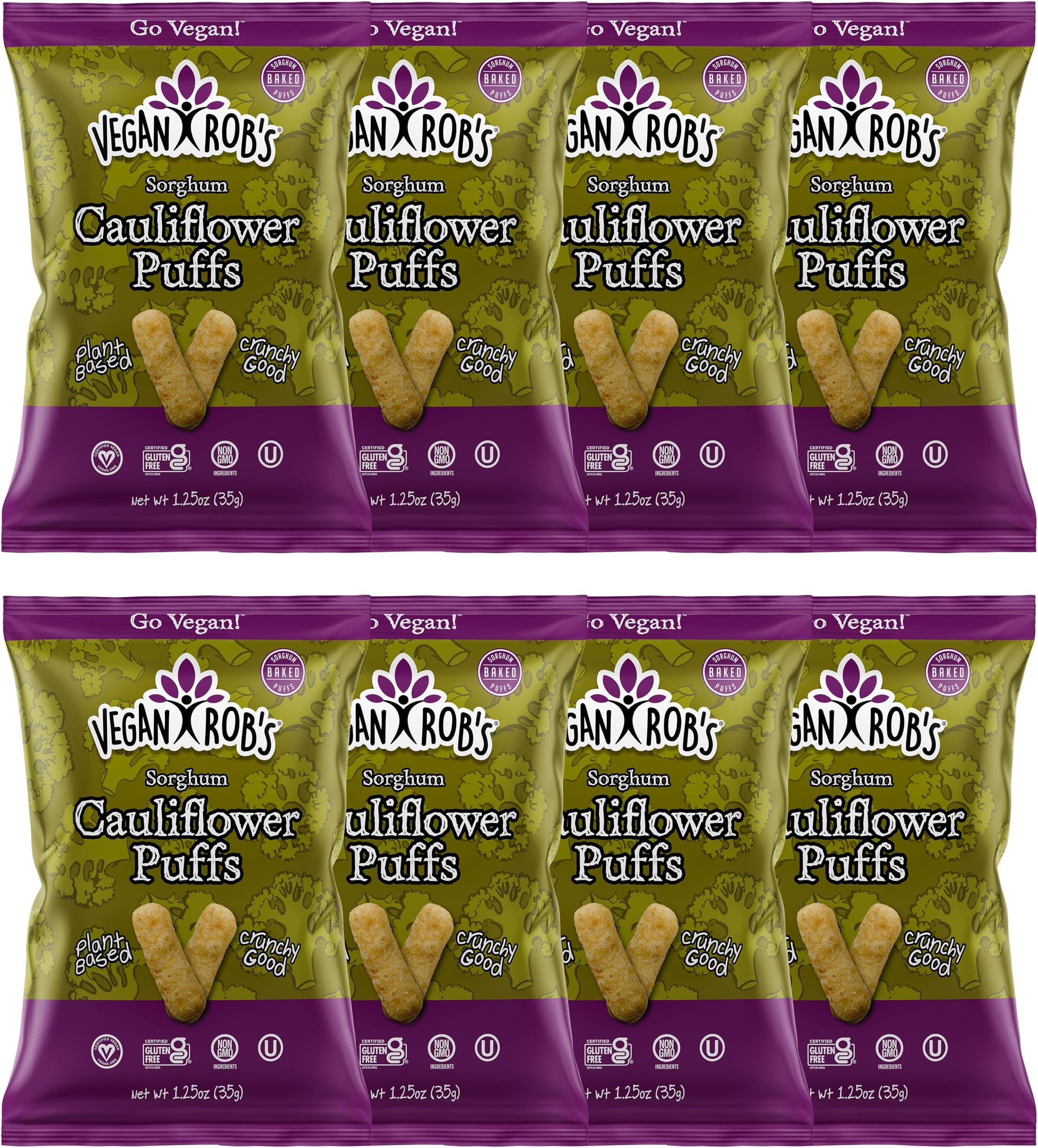 Vegan Rob's Cauliflower Puffs Clean & Sustainable with a Great Veggie Taste - Plant-Based & Gluten Free Healthy Snacks for Kids & Adults - 8 Count (1.25 Ounce)