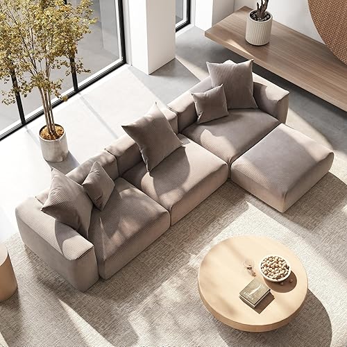 Miniatura 4 de Sofá modular de 141.73 pulgadas, sofá en forma de L con otomana, sofá de pana con 5 almohadas, sofás seccionales de pana de gran tamaño para sala de