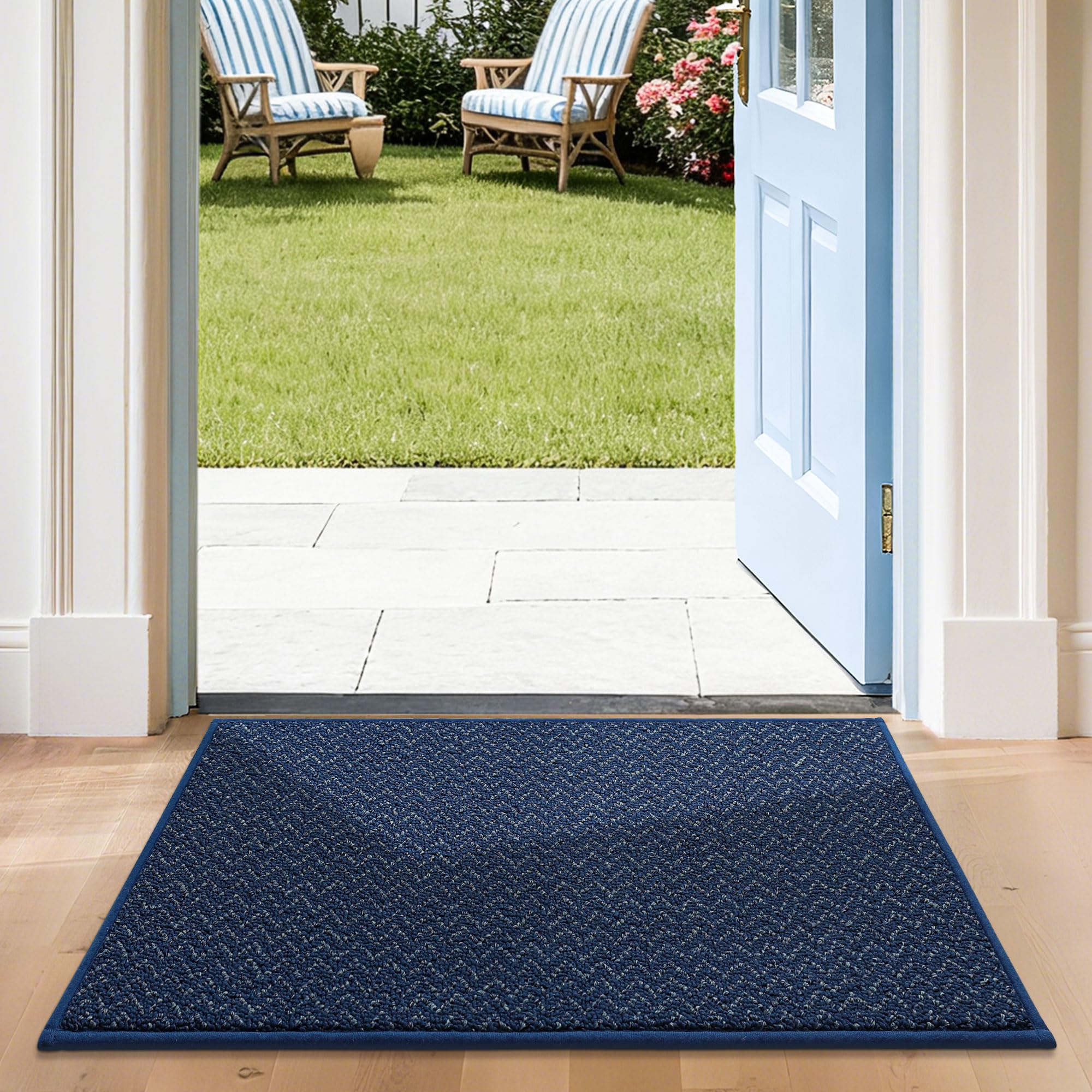 Paillasson antidérapant COSY HOMEER bleu marine 61x91,4 cm tapis entrée lavable poil court
