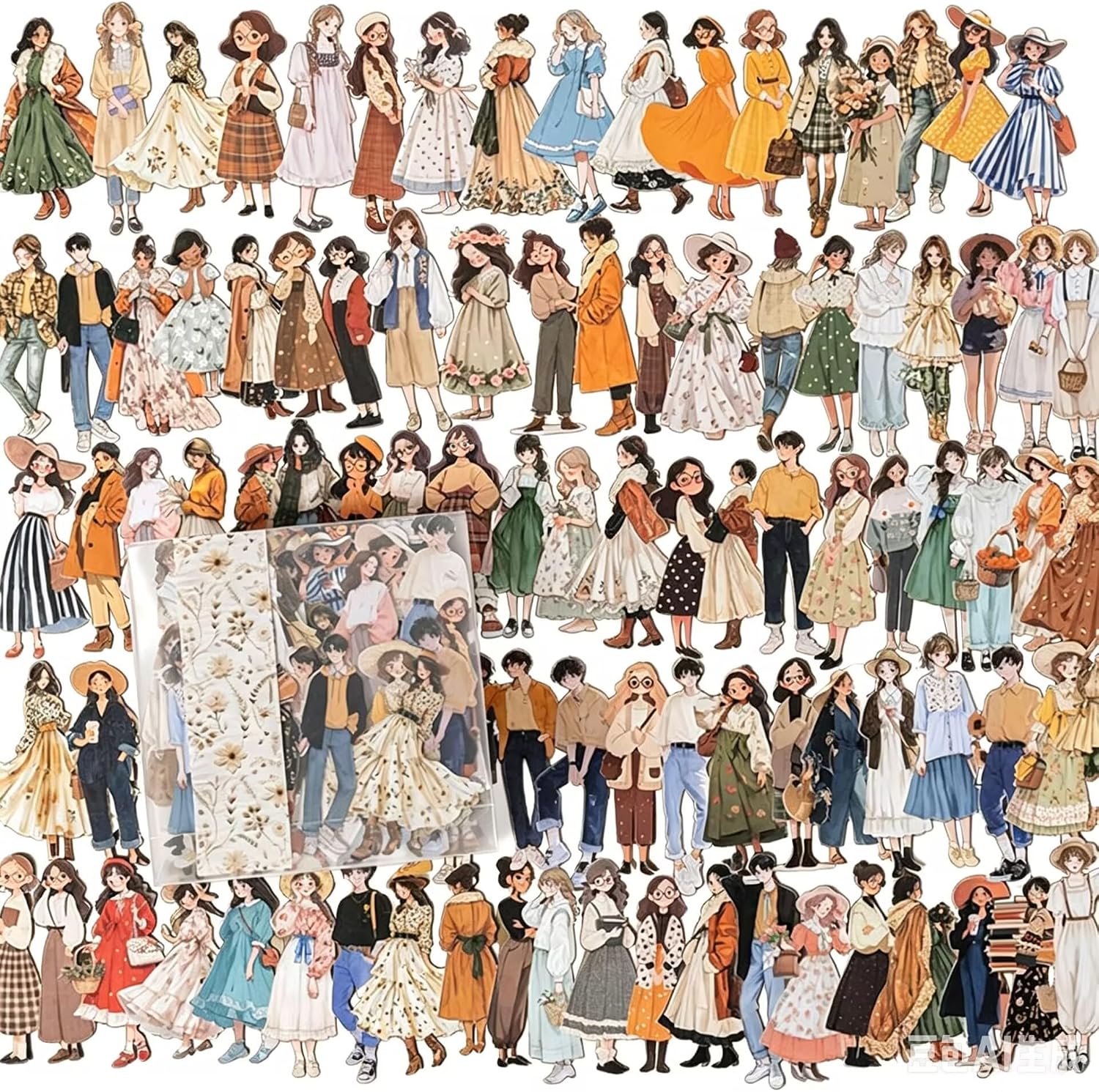 Alideco 100pcs Scrapbook Stickers Retro Characters Flowers Scrapbooking Junk Journal Embelishment Decoration Stickers (renchaoruyun)