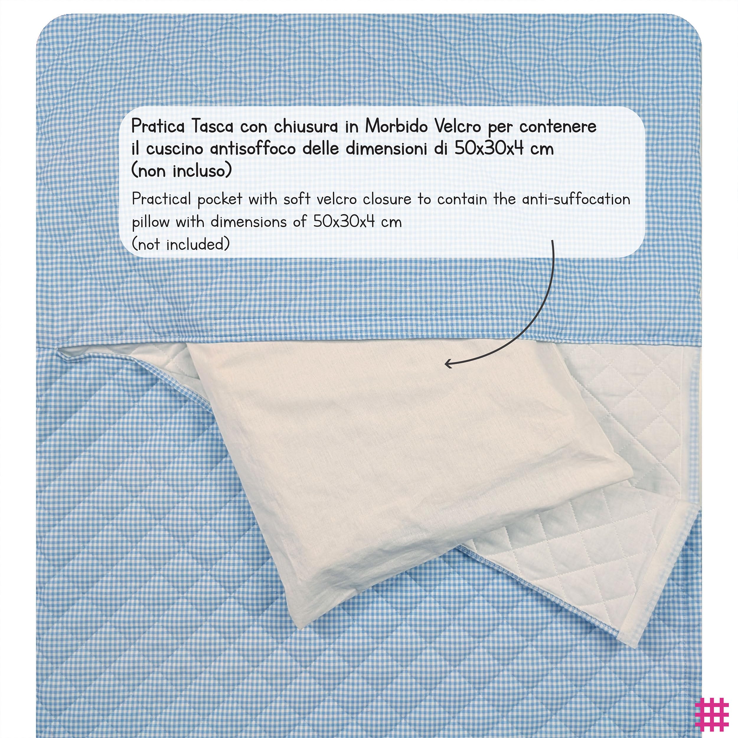 Panini Tessuti Saco de Dormir para niños y niñas de 2 a 6 años - Tejido Acolchado 100% algodón, para Dormir en la guardería y en casa - Made in Italy (Saco de Dormir Cuadrados Azules