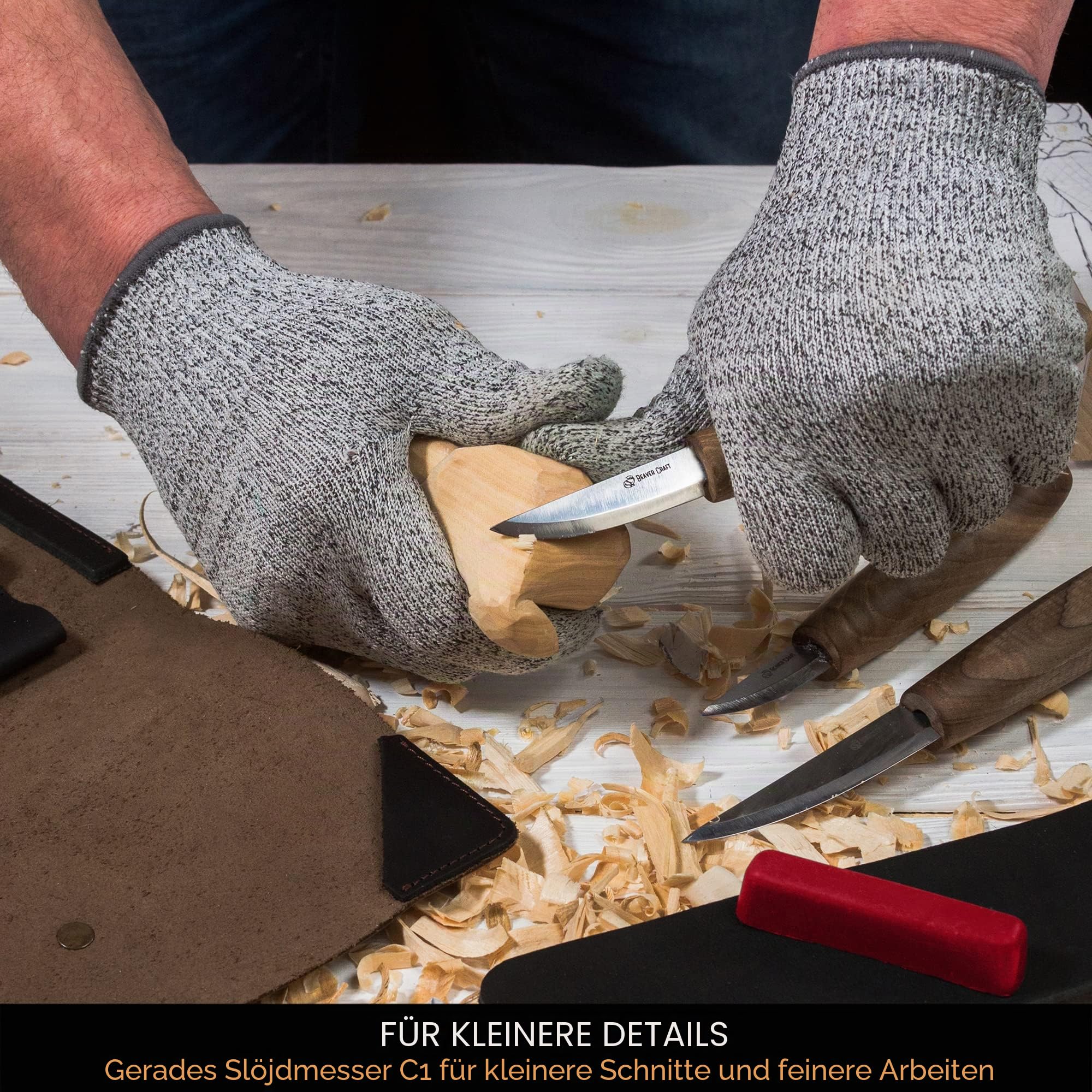 BeaverCraft Deluxe Holzschnitzwerkzeug-Kit S19x - Schnitzkit Holzschnitzmesser-Set mit Lederstreifen und Poliermittel im Lederwerkzeug-Rollbeutel (Schnitzkit S19x)