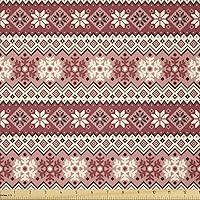 Vista 57 de Ambesonne Tela Navideña por Yarda, Tema Navideño con Hojas de Acebo Corona Bayas Ilustración Impresa, Tela Decorativa para Tapicería y Acentos