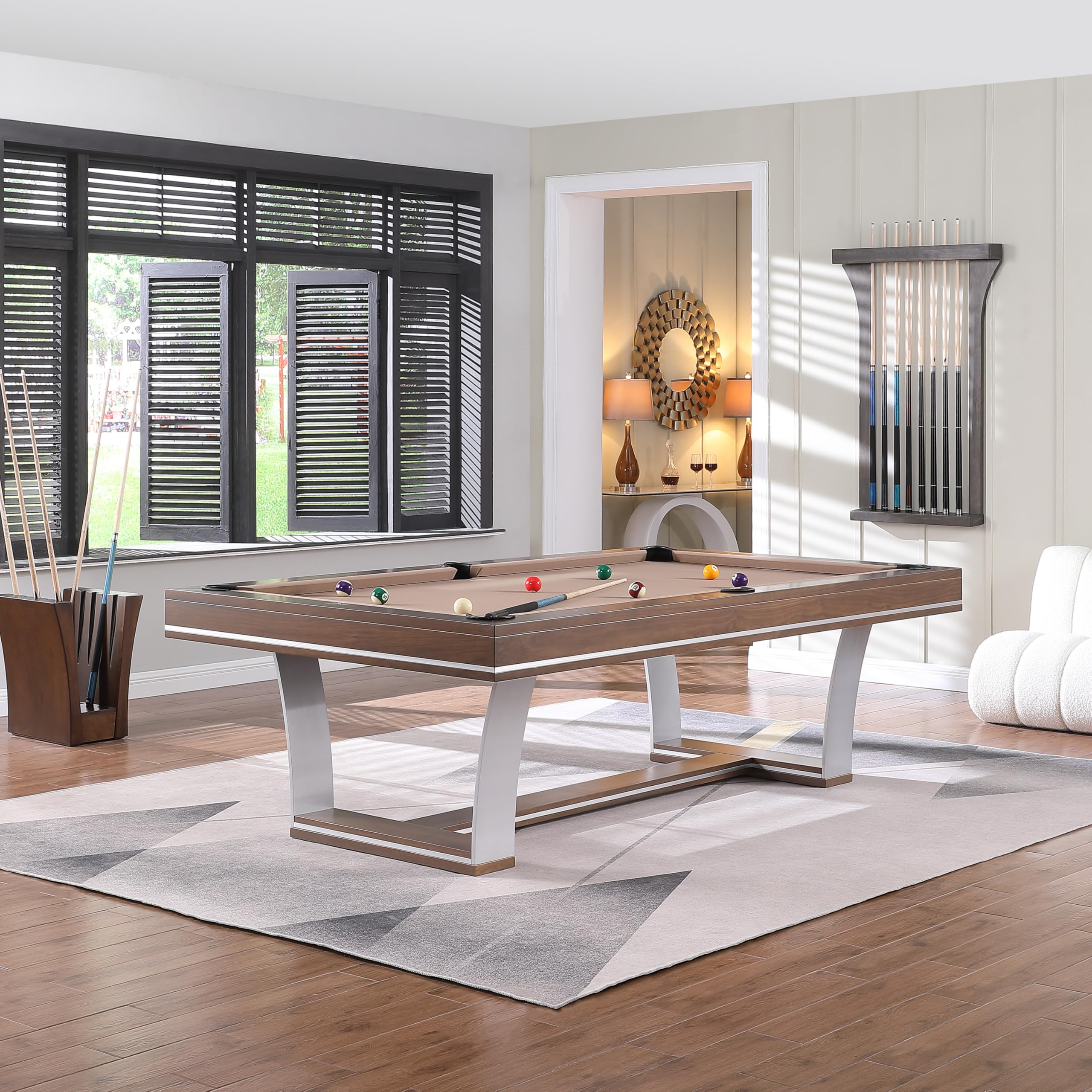 PlaycraftBarcelona 8’ Slate Pool Table - Modern Billiard Tables with Solid Hardwood & 3pc Slate System - Perfect for Game Room, Office or Dens - 25 Cloth Colors