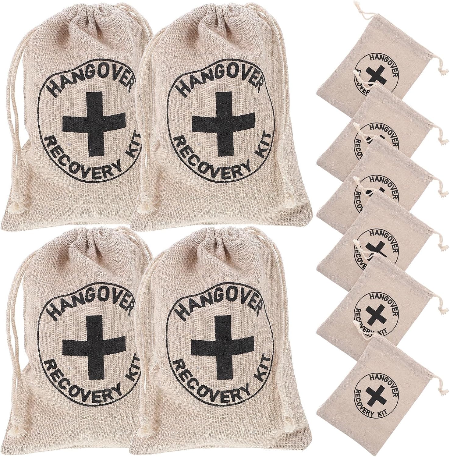Toyvian 10pcs Cloth Drawstring Bags for Bachelorette Party and Wedding Emergency Kit, Rustic Design with Tight Closure, Hangover Bags for Bridal Shower and Celebration