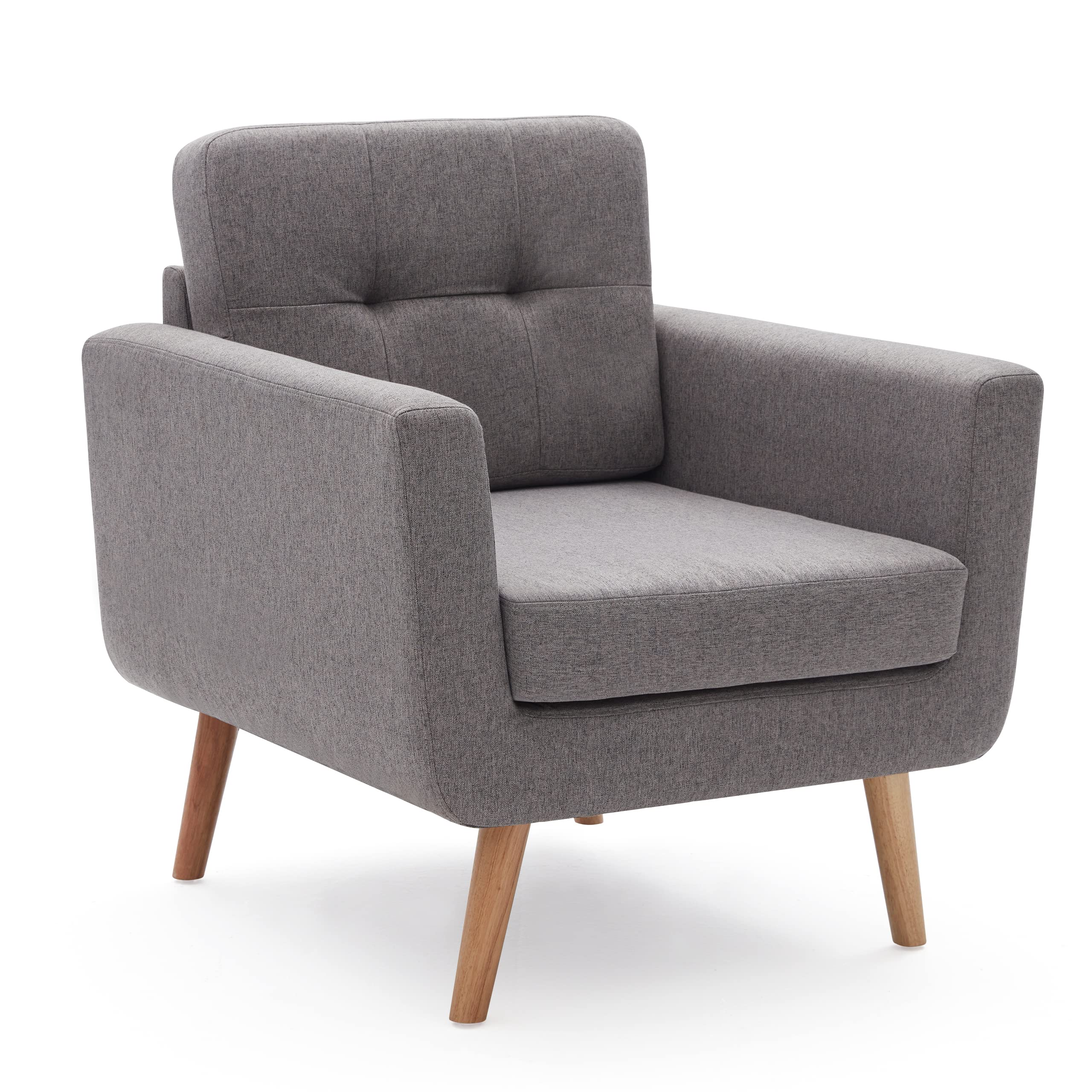 Tbfit Accent Chair, Reading Chair for Living Room & Bedroom, Mid Century Modern Arm Chair, Button Tufted Upholstered Accent Chairs Sofa with Solid Wood Frame (Stone Grey)