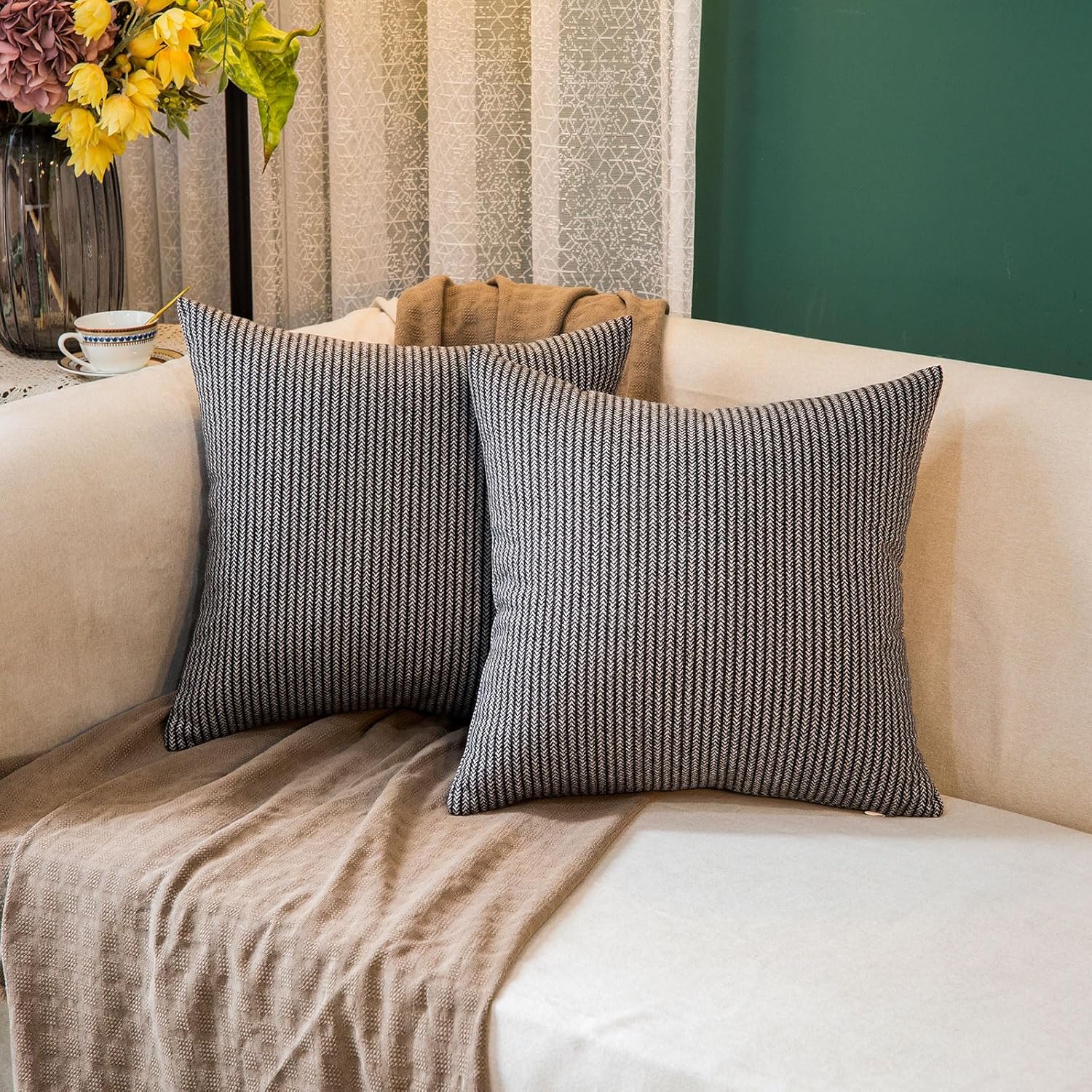 GLORY SEASON Tweed Throw Pillow Covers Woolen-Style Fabric Square Pillow Cases for Farmhouse Cushion Case and Home Sofa Couch Decor Pack of 2,18x18 Inch (18x18 in, Senior Grey Plaid)