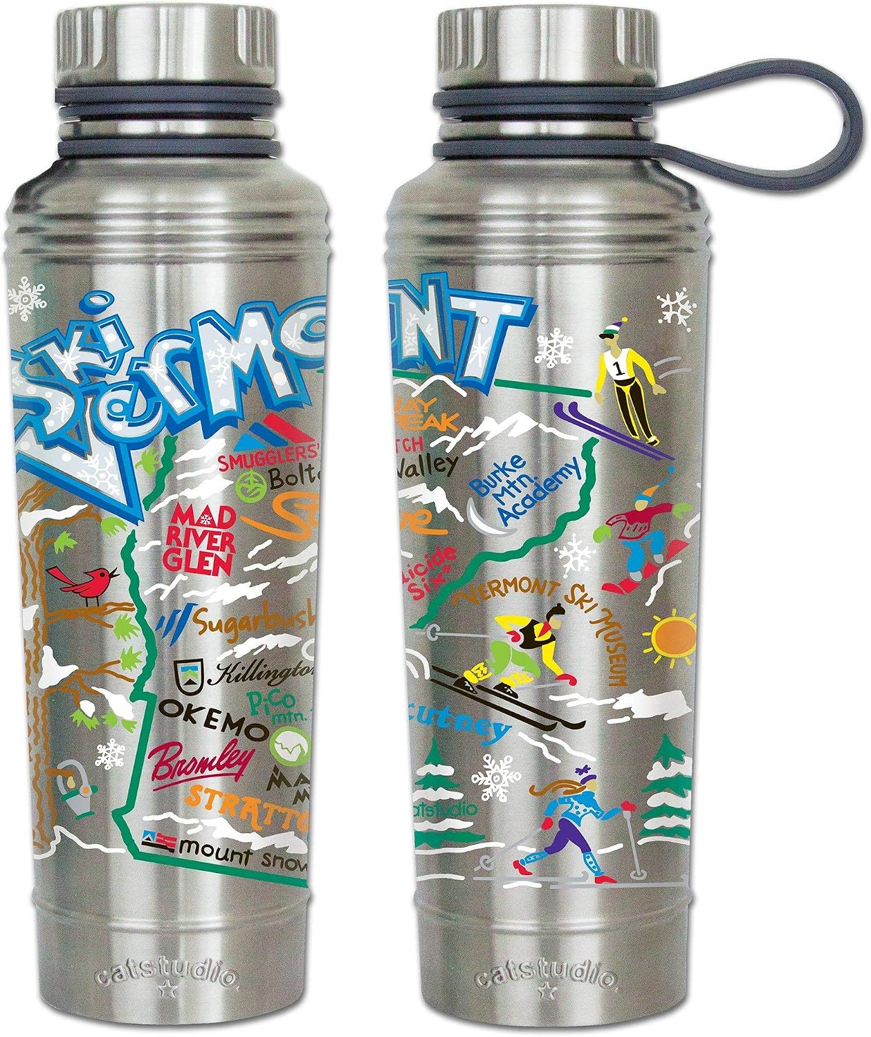 Catstudio Ski Vermont Stainless Steel Water Bottle | BPA Free Triple Wall Insulation with Non Slip Bottom | Great for Running, Hiking, Sports, & Travel