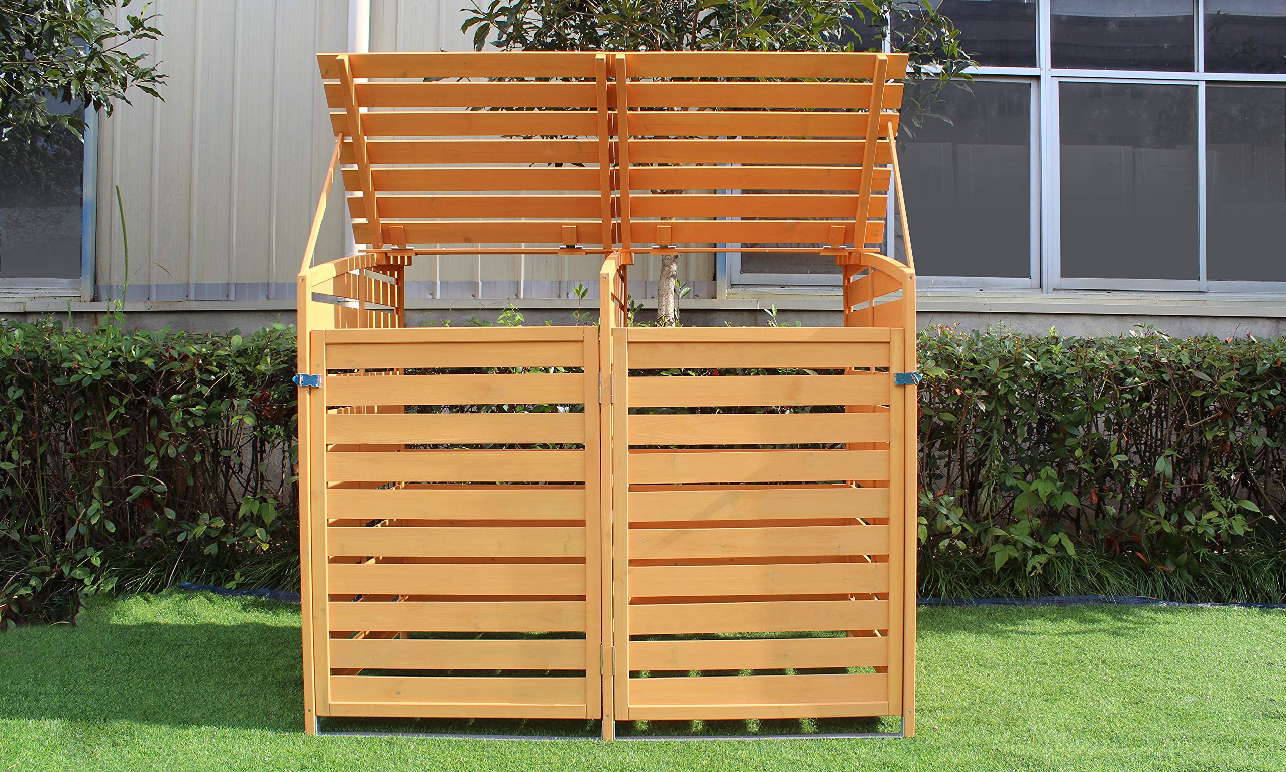 Hanover Outdoor 4.9 ft. x 4 ft. Wooden Trash Bin and Recyclables Storage Shed - HANWS0103-NAT