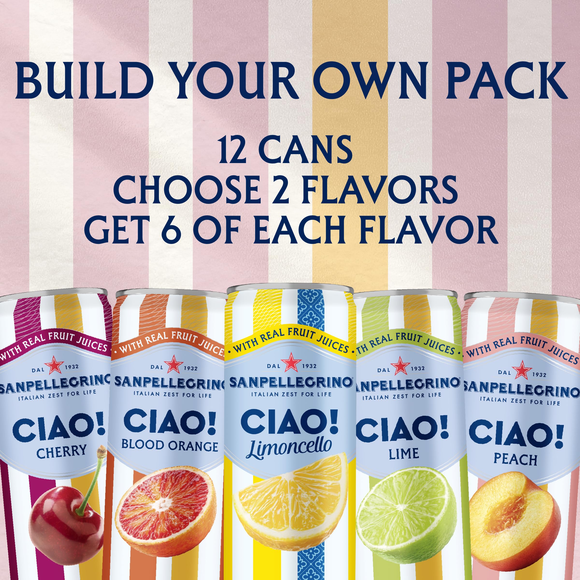 Sanpellegrino CIAO Flavored Sparkling Water, Low Calorie Italian Sparkling Water Variety Pack, Build Your Own Variety Pack, 12-Pack