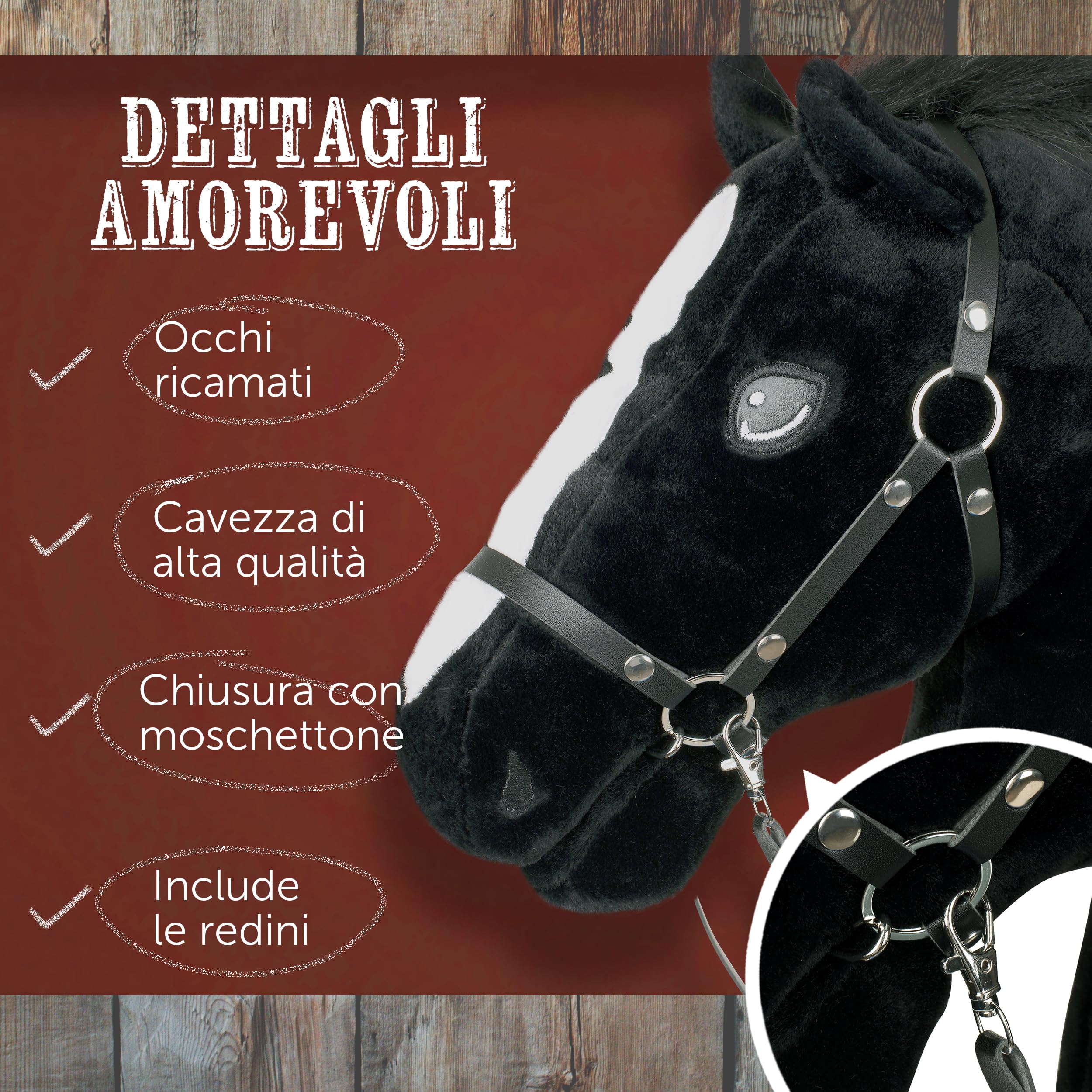 Pink Papaya Cavallo a Dondolo, con Cavezza e briglie, Cavallo a Bastone per l'hobby Horsing, Cavallo da Cavalcare per Bambini.