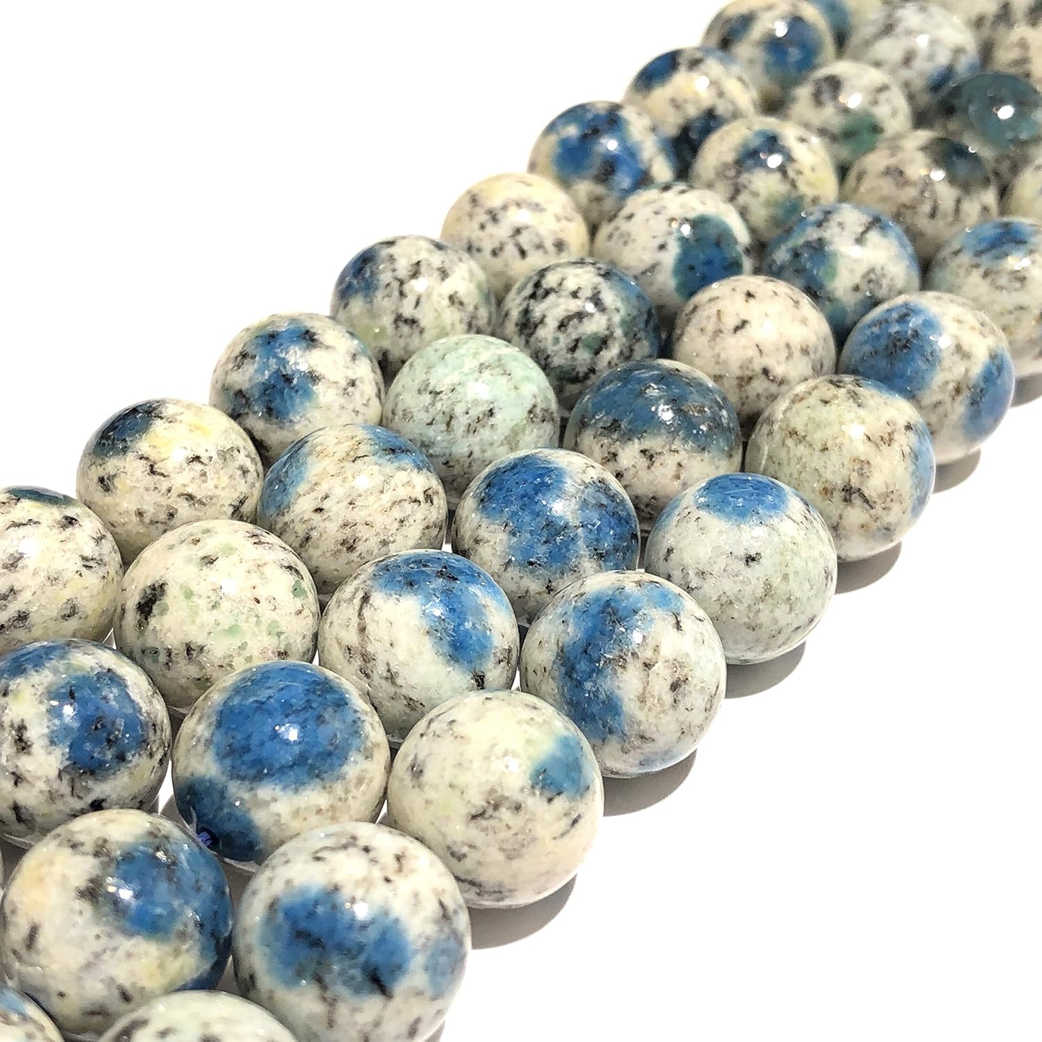 ABCGEMS Jumbo-Size Extremely-Rare Himalayas K2 Azurite in Granite Beads (Occasionally Inclusions with Apatite & Malachite) Natural Gemstone DIY Jewelry Making - Healing, Energy, Round, 12mm
